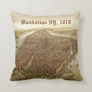 1870 Manhattan New York City Vintage Alte Karte Kissen