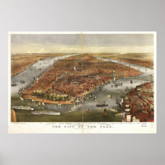 1870 New York City New York Birds Eye Panoramablic Poster