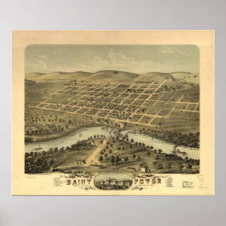 1870 St. Peter, MN Birds Augen Panoramablick Karte Poster