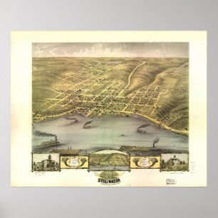 1870 Stillwater, MN Birds Auge Panoramablick Karte Poster