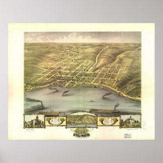 1870 Stillwater, MN Birds Auge Panoramablick Karte Poster
