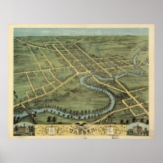 1870 Warren, OH Birds Auge Panoramablick Karte Poster