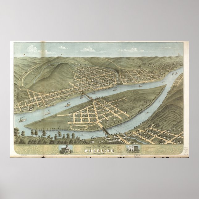 1870 Wheeling, WV Bird's Eye View Panoramablick Ka Poster (Vorne)