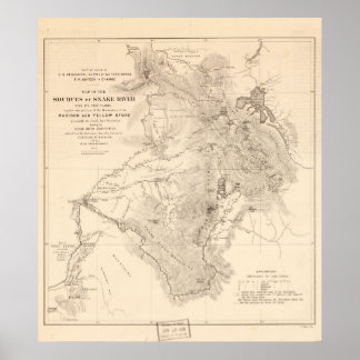1870's Map Sources of Snake River Wyoming Idaho Poster