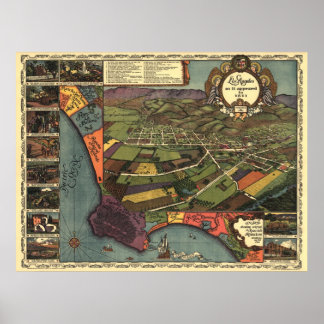 1871 Panoramabalkarte von Los Angeles Kalifornien Poster