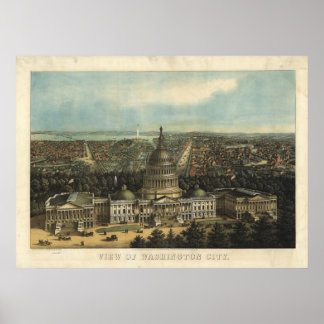 1871 Washington DC Birds Eye View Panoramakarte Poster
