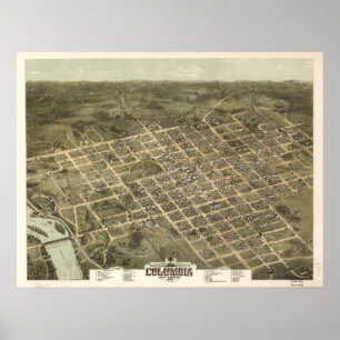 1872 Columbia, SC Birds Eye Panoramablick Karte Poster