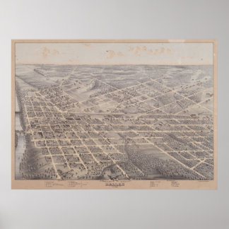 1872 Dallas, TX Birds Augen Panoramablick Karte Poster