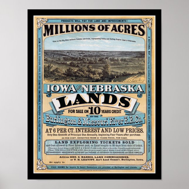 1872 Iowa Nebraska Land Sale Poster (Vorne)