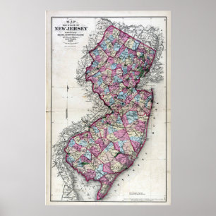 1872 Karte von New Jersey Poster