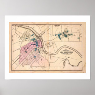 1872 REPRO Vintag Map New Brunswick, Princeton NJ Poster