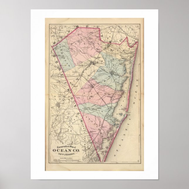 1872 REPRO Vintag Map Ocean Landkreis NJ Poster (Vorne)