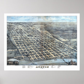 1873 Austin, TX Bird's Eye View Panorama Karte Poster