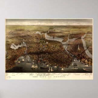 1873 Boston, MA Birds Eye Panoramablick Karte Poster