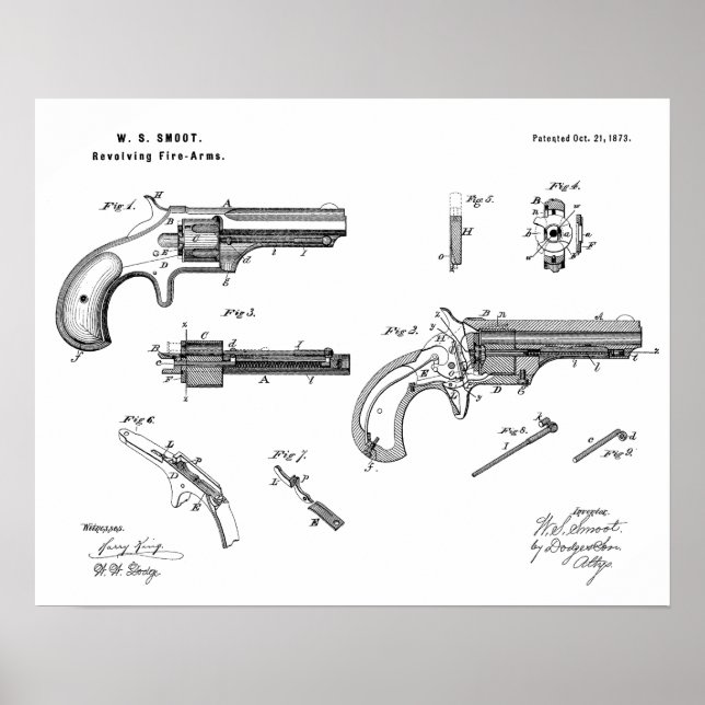 1873 Gun Revolver Patent Art Zeichnend Print Poster (Vorne)