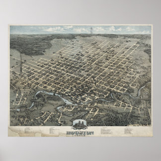 1873 Houston, TX Birds Eye Panoramablick Karte Poster
