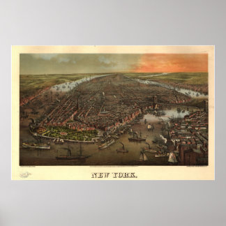 1873 New York, New York Birds Eye Panoramablick Ka Poster