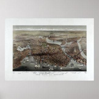 1873 Stadt Boston, MA Panoramaaussicht Vögel Augen Poster
