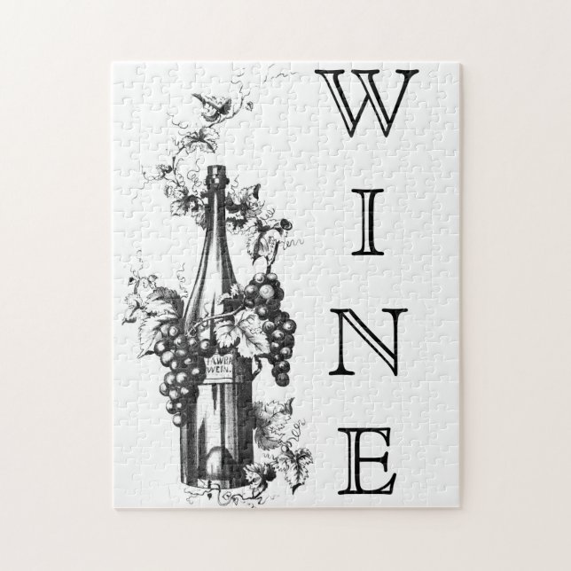 1873 Vintage Wein-Flasche mit Trauben und Blätter Puzzle (Vertikal)