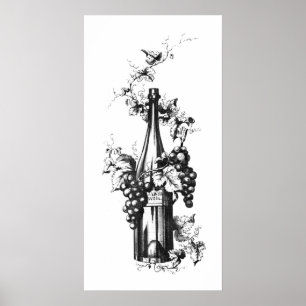 1873 Vintage Weinflasche mit Trauben und Blätter Poster