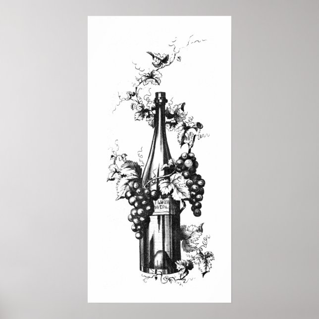 1873 Vintage Weinflasche mit Trauben und Blätter Poster (Vorne)