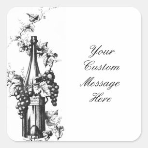 1873 Vintage Weinflasche mit Trauben und Blätter Quadratischer Aufkleber