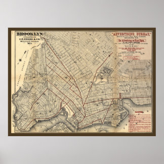 1874 Brooklyn City Railroad Company Route Karte Poster