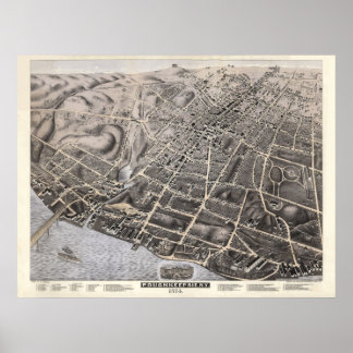 1874 Poughkeepsie, New Birds Eye Panoramablick Kar Poster