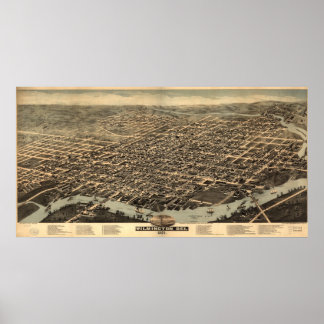 1874 Wilmington, DE Birds Eye Panoramablick Karte Poster