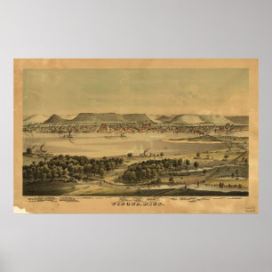 1874 Winona, MN Birds Eye Panoramablick Karte Poster