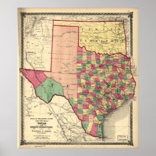 1875 Karte von Texas & Indian Territory (Oklahoma) Poster