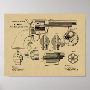 1875 Revolver Patent Kunst Zeichnung Druck Poster