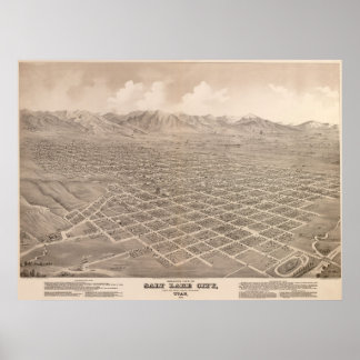 1875 Salt Lake City, UT Bird's Eye Panoramic Map Poster