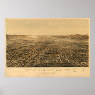 1875 San José, CA Birds Eye Panoramablick Karte Poster