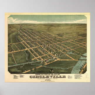 1876 Circleville, OH Vögel Augen Panoramablick Kar Poster