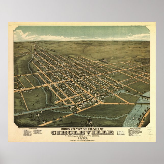 1876 Circleville, OH Vögel Augen Panoramablick Kar Poster (Vorne)