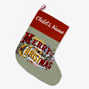 1876 Frohe Weihnachten Bunt Großer Weihnachtsstrumpf