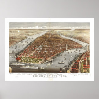 1876 New York City NY Birds Eye Panoramablick Kart Poster