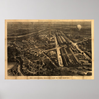1876 Philadelphia, PA BALLOON Panoramablick Karte Poster