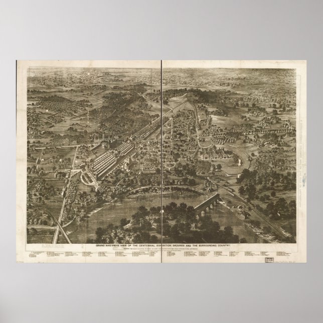 1876 Philadelphia, PA Birds Eye Panoramablick Kart Poster (Vorne)