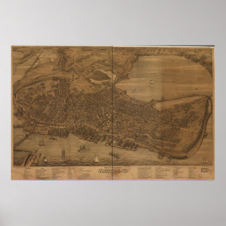 1876 Portland, ME Bird's Eye View Panorama Karte Poster