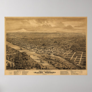 1876 Salem, OR Birds Eye Panoramablick Karte Poster