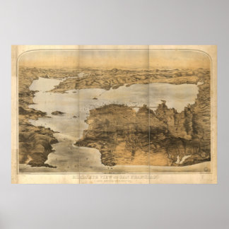 1876 San Francisco CA Birds Eye Panorama Karte Poster