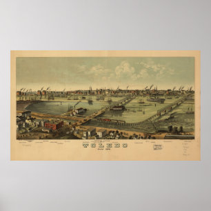1876 Toledo, OH Vögel Augen Panoramakarte Poster