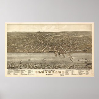 1877 Cleveland, OH Vögel Augen Panoramablick Karte Poster