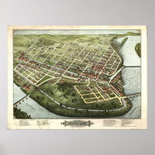 1877 Holyoke, MA Birds Eye Panoramablick Karte Poster