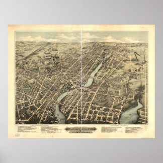 1877 Pawtucket, RI Birds Eye Panoramablick Karte Poster