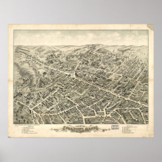 1877 Peabody, MA Birds Eye Panoramablick Karte Poster