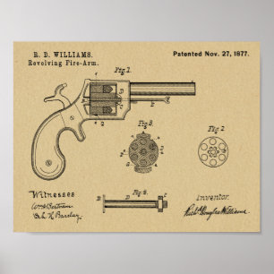 1877 Revolver Patent Kunst Zeichnung Druck Poster