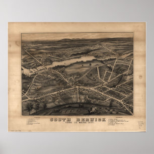 1877 South Berwick ME Birds Eye Panoramablick Kart Poster